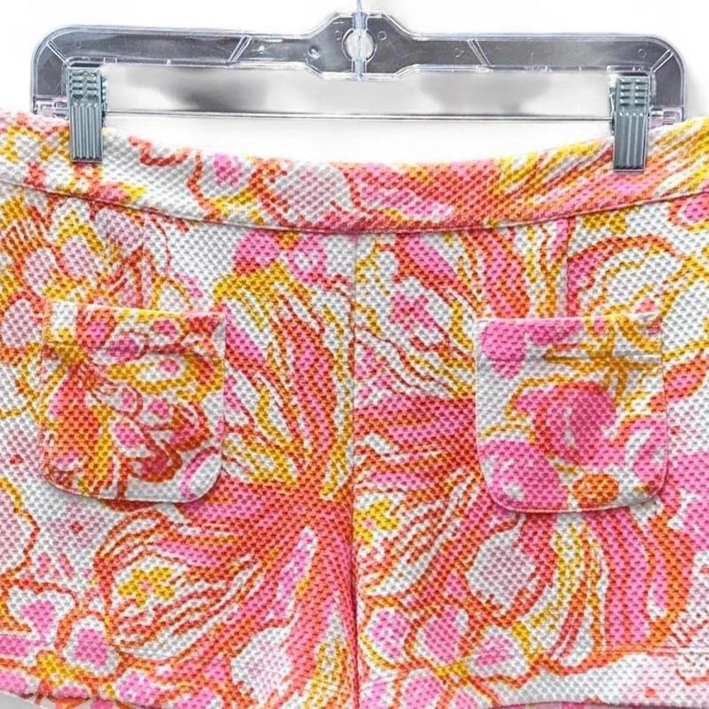 Lilly Pulitzer Vibrant Textured Pink, Orange, and White Floral Shorts